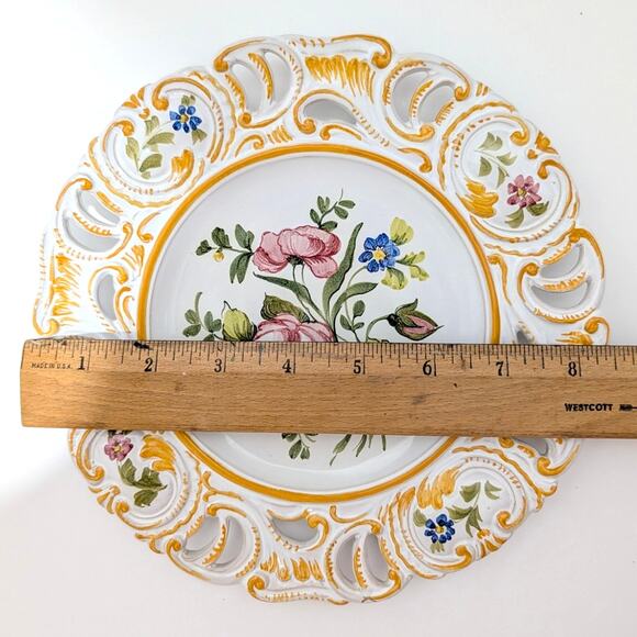 Vtg Floral Hand Painted Decorative Plate Yellow Pink Blue 8.5" Made in Italy - Picture 7 of 16